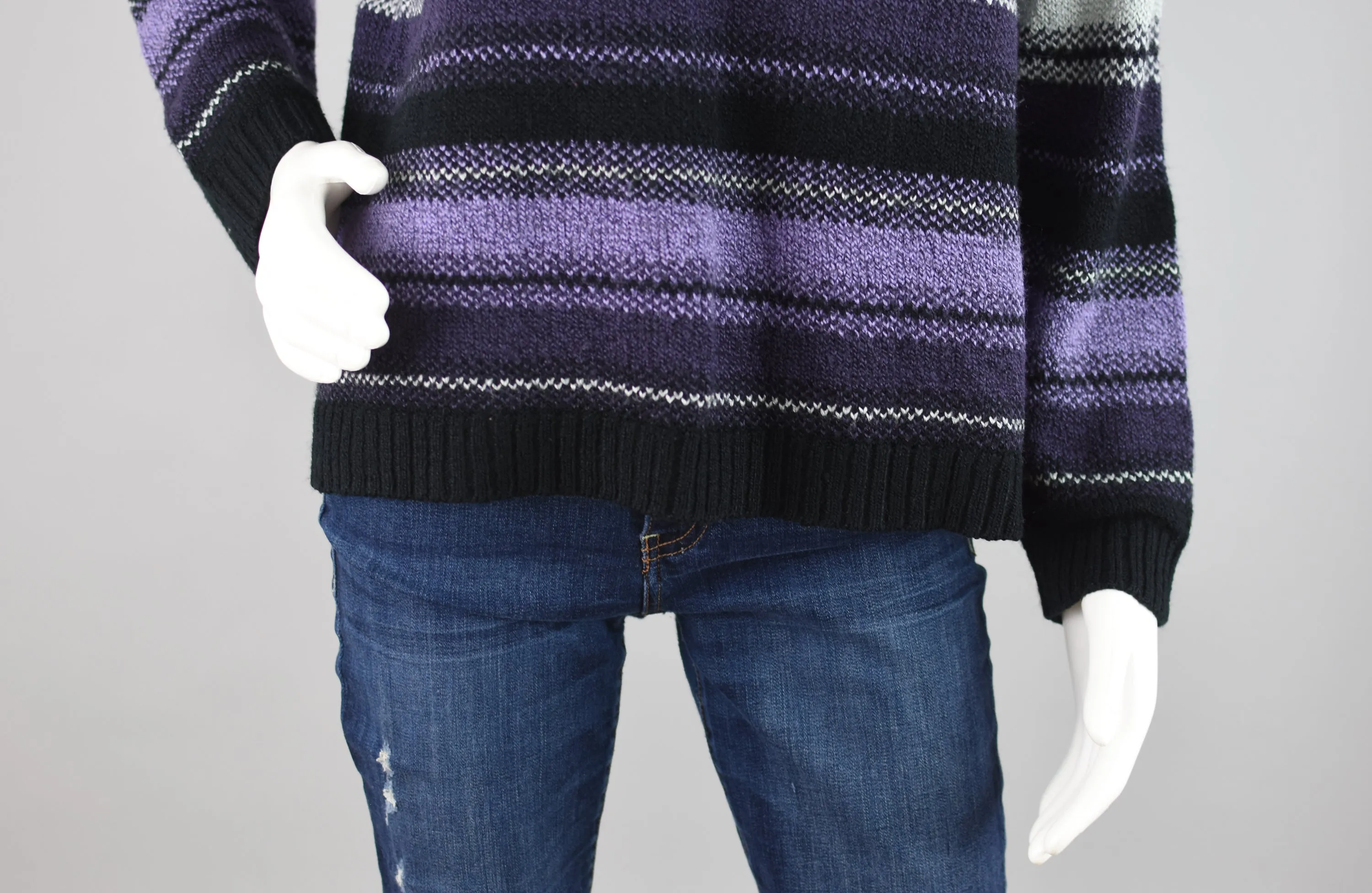 90s Oversized Black & Purple Striped Knit Sweater Women's Large