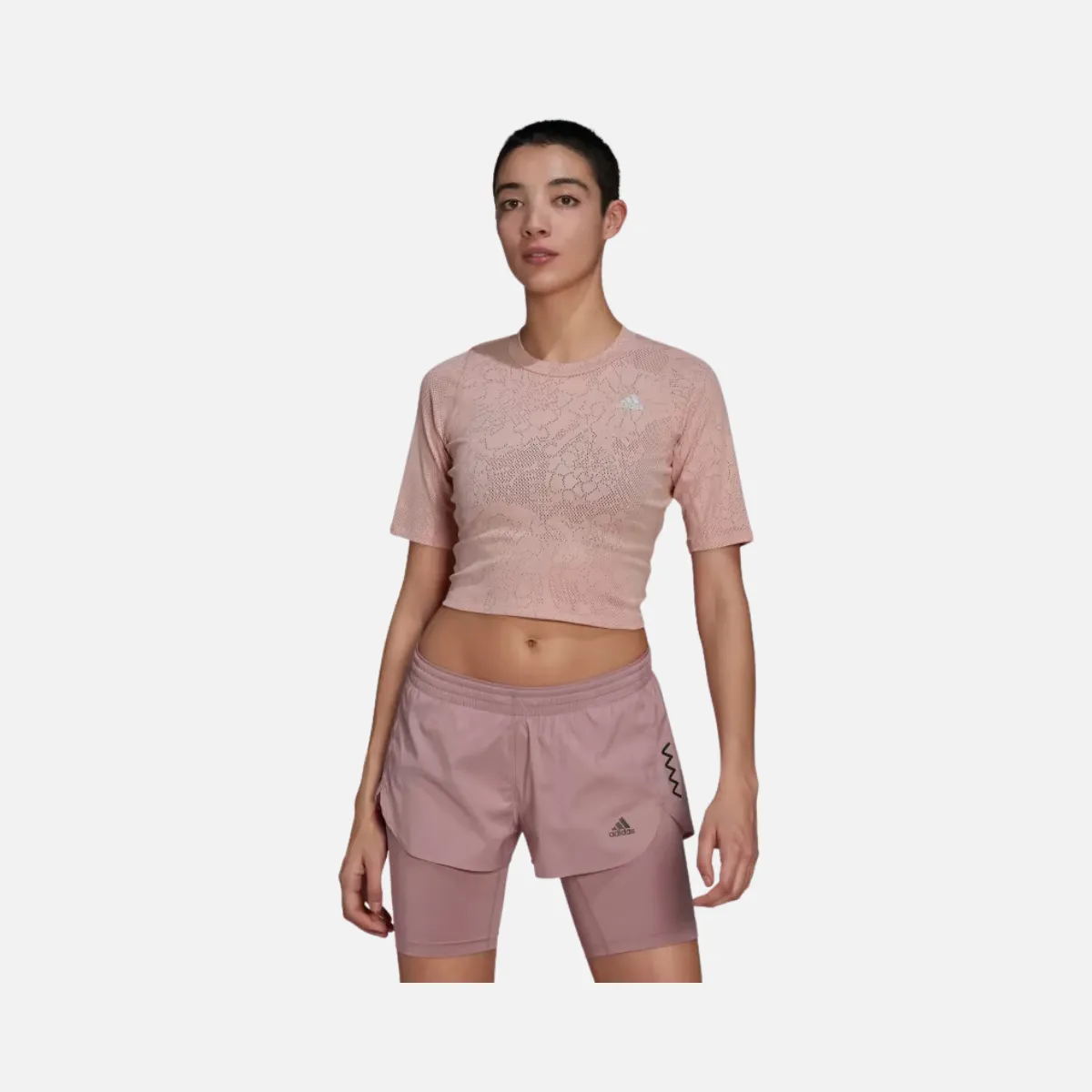 Adidas Run Fast Lace Crop Women's Running T-shirt -Wonder Mauve / Magic Mauve