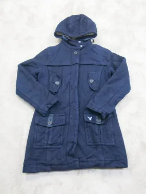 American Eagle Jacket Womens M Blue Long Sleeve Hooded Outdoors Parka Coat