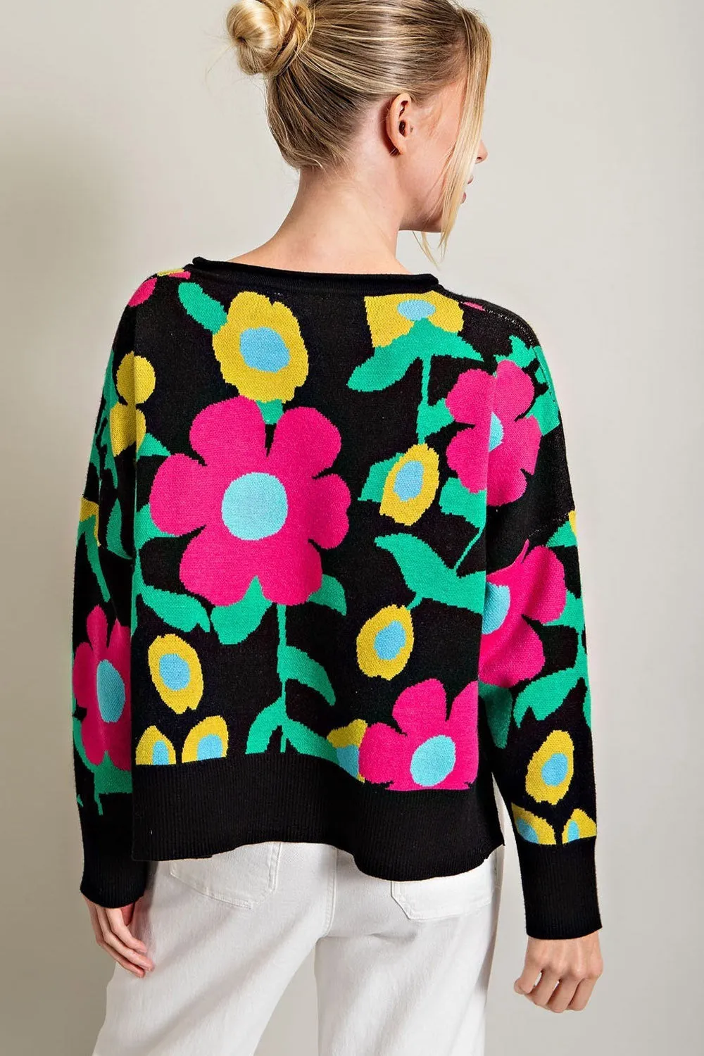 Black Floral Knit Sweater