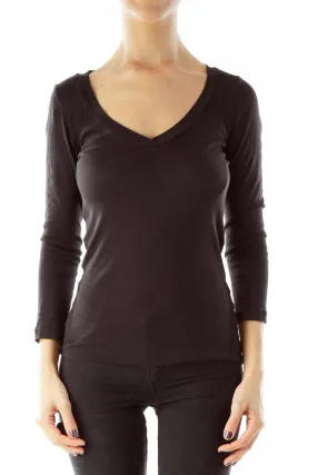 Black Knit Long Sleeve Top