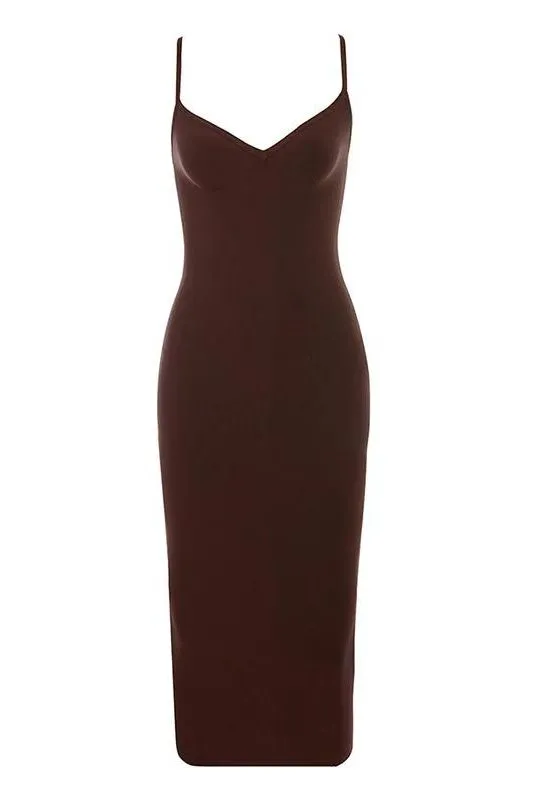 Blanche Bandage Midi Dress - Tan Brown