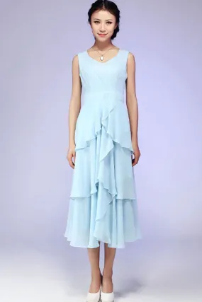 Blue chiffon wedding dress prom dress maxi dress layered dress 582#