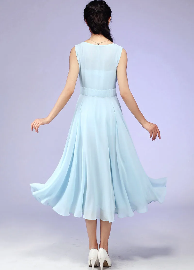 Blue chiffon wedding dress prom dress maxi dress layered dress 582#