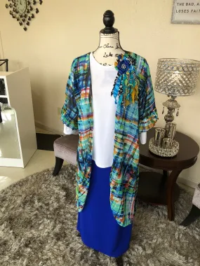 Blue Paint Brush Chiffon Duster/Kimono