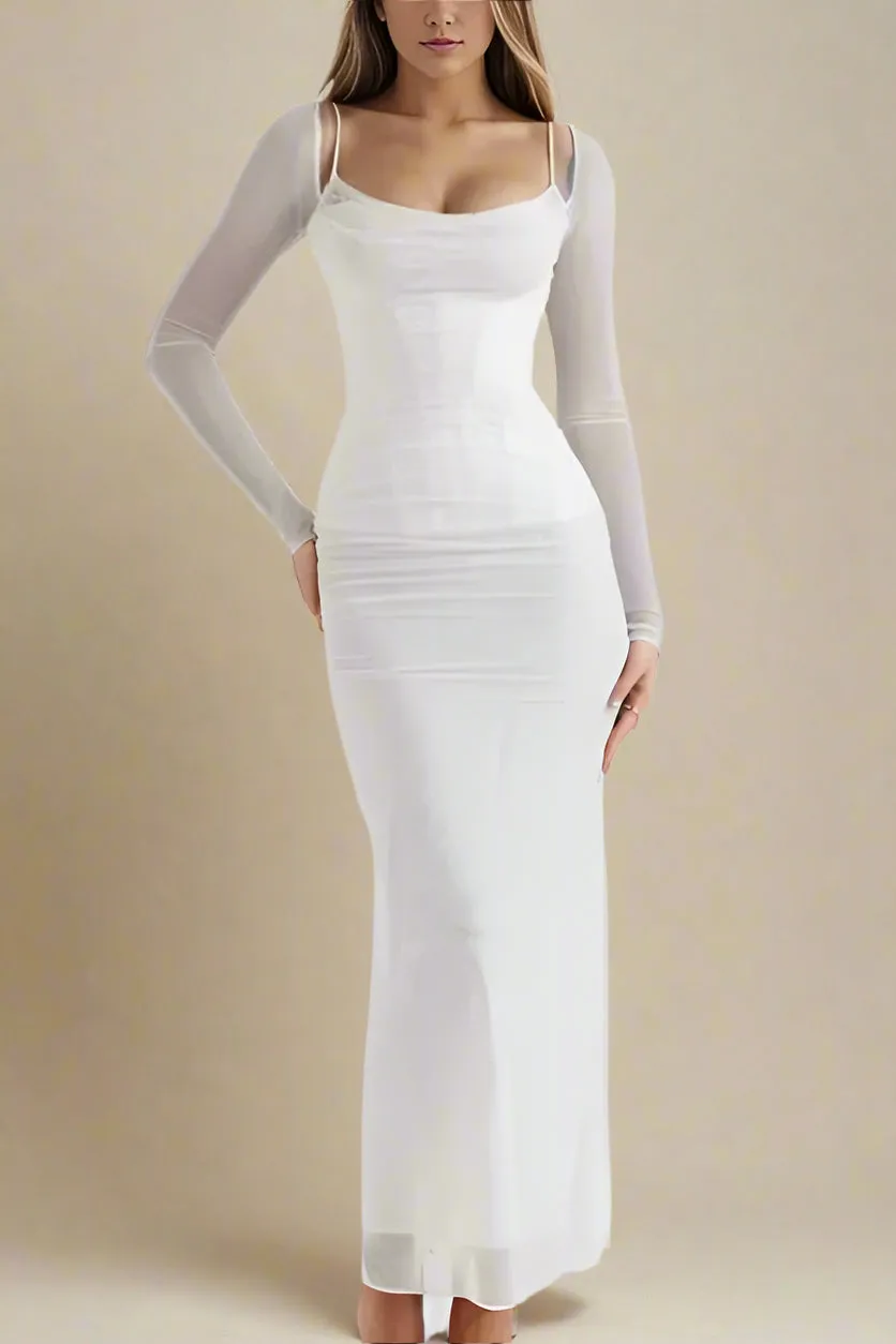 Brianna Bodycon Long Sleeve Maxi Dress - Pearl White