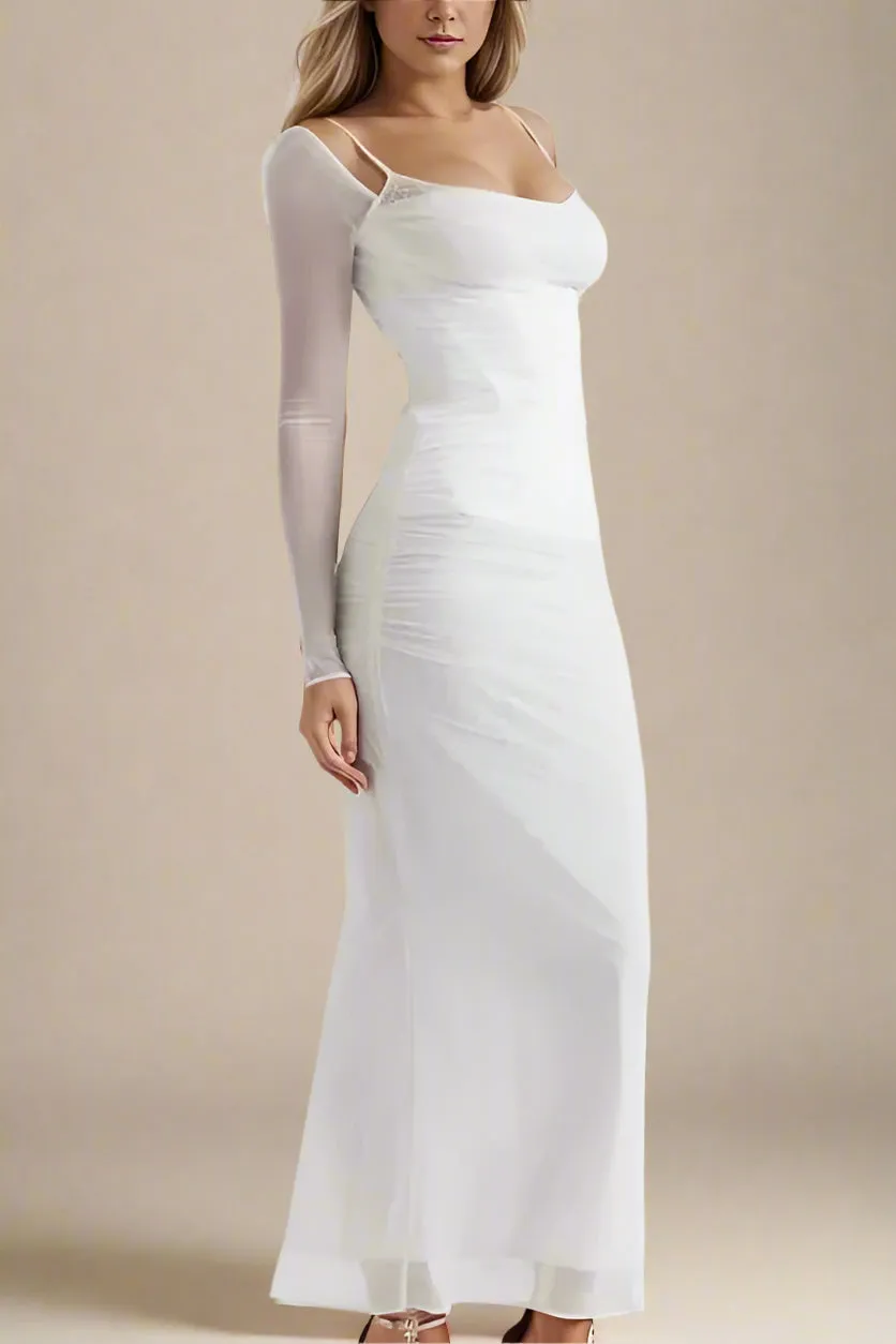 Brianna Bodycon Long Sleeve Maxi Dress - Pearl White