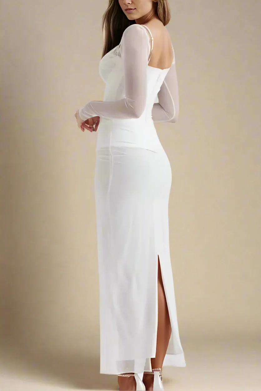 Brianna Bodycon Long Sleeve Maxi Dress - Pearl White