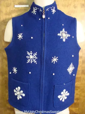 Bright Blue Snowflake Themed Tacky Bad Christmas Sweater Vest