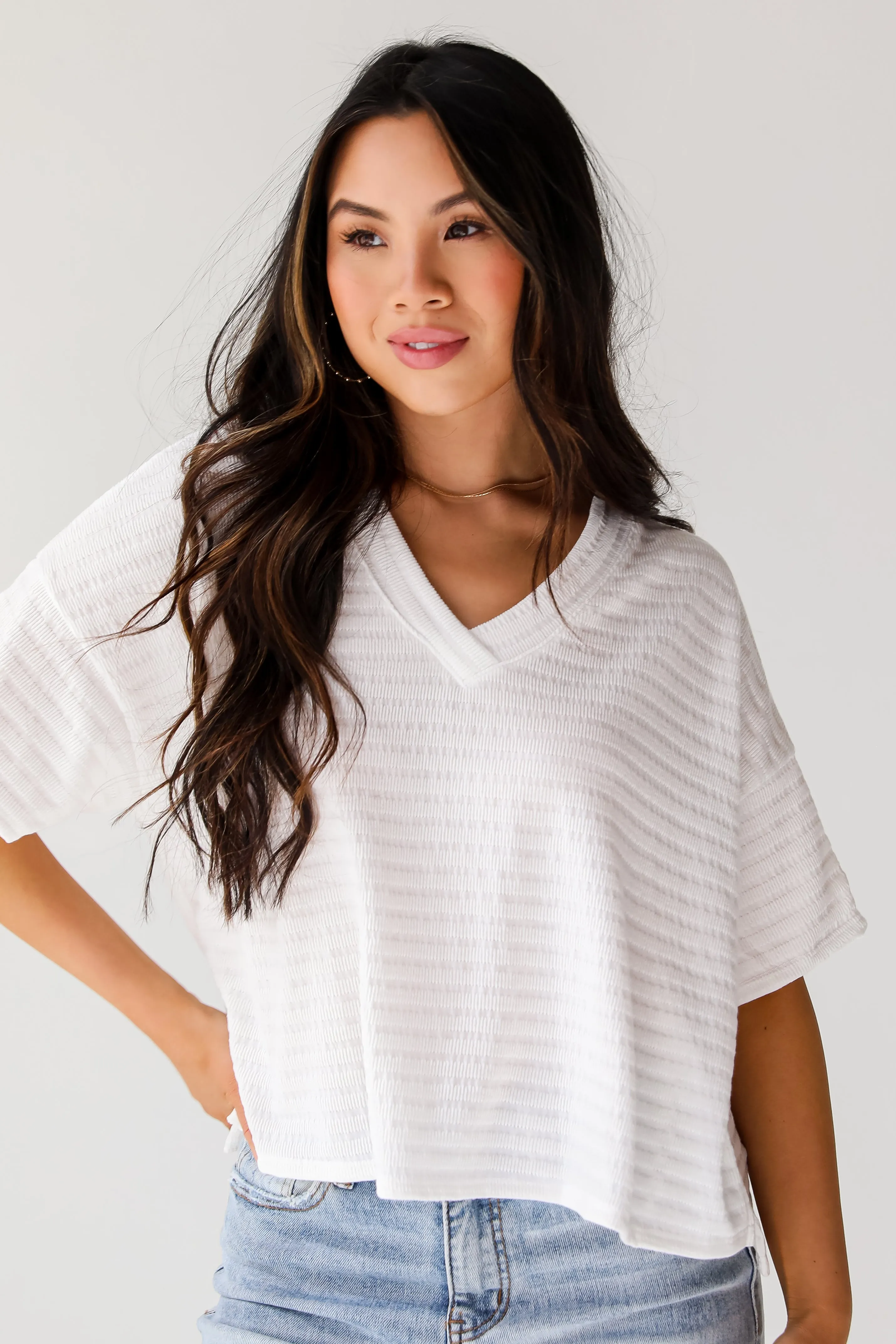 Caroline White Knit Tee