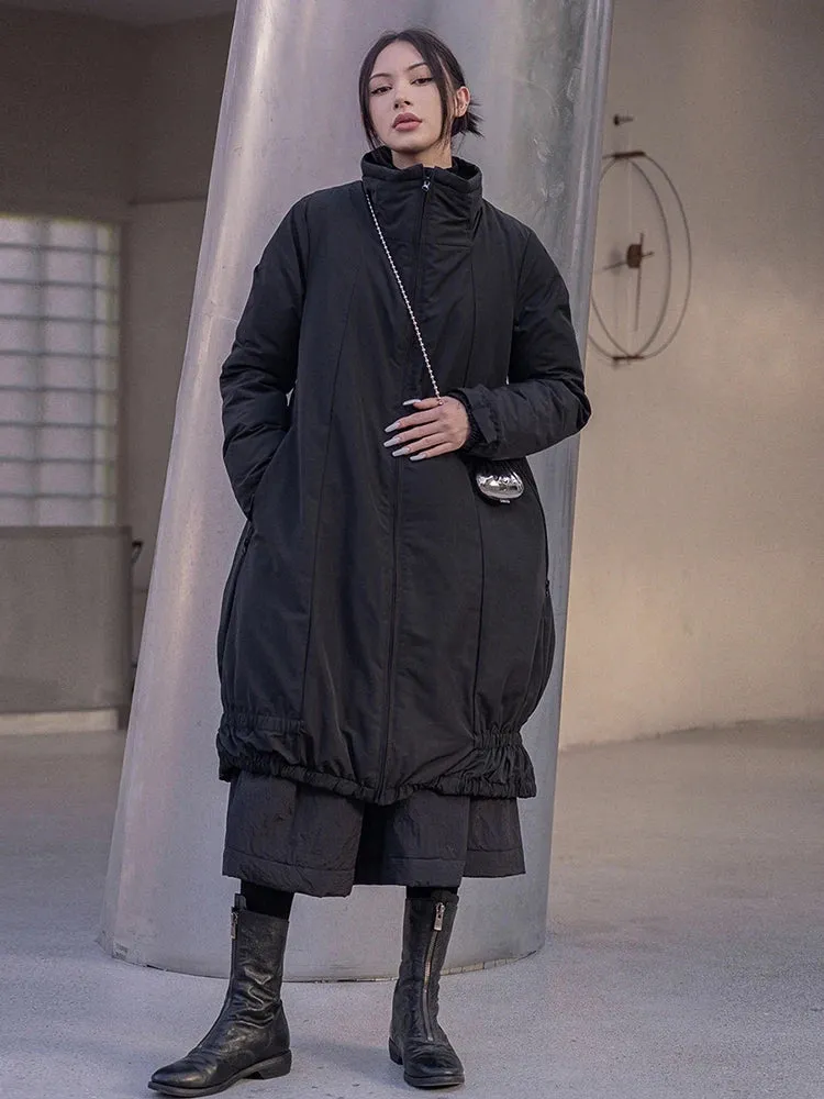 Casual Minimal Goth Cotton Padded Parka Coat