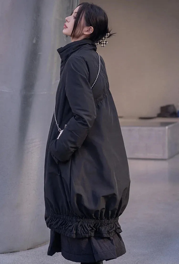 Casual Minimal Goth Cotton Padded Parka Coat