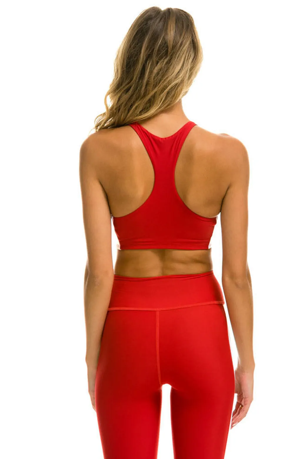 COLOR BLOCK RACER SPORTS BRA - CHERRY