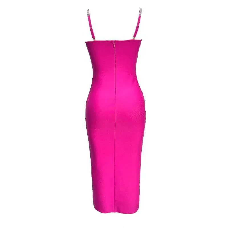 Darcy Hot Pink Tube with Silver Button Midi Dress