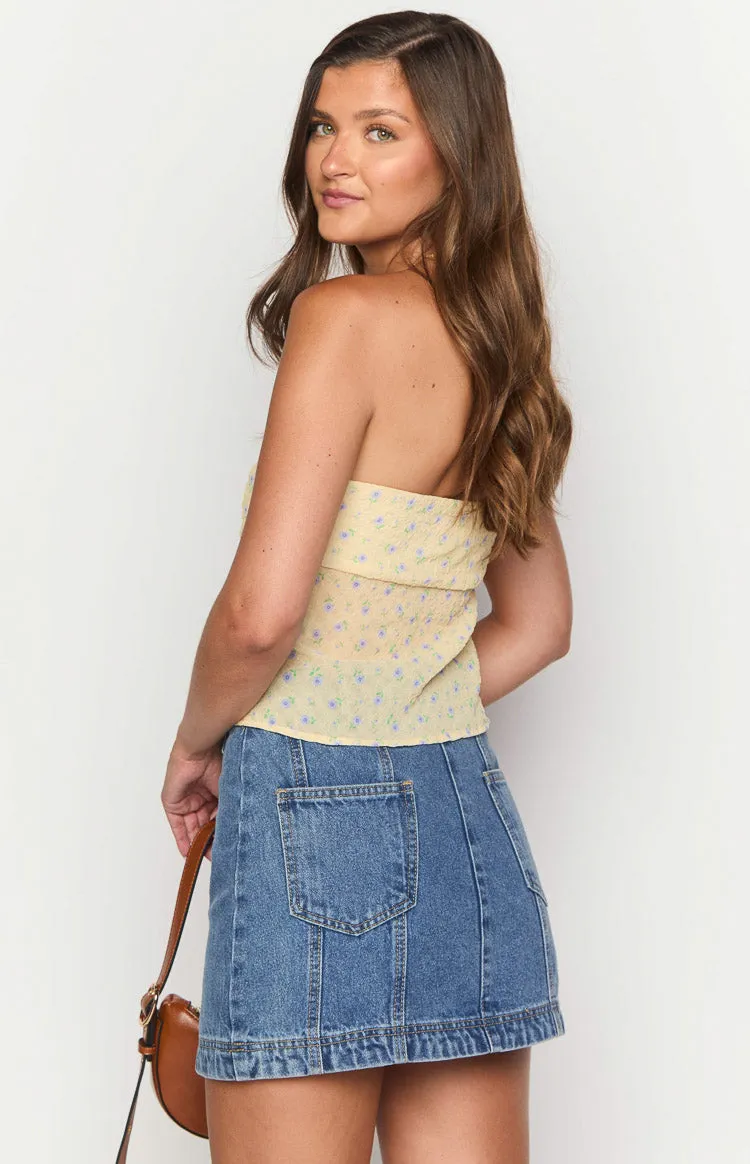 Darcy Mid Wash Denim High Waisted Mini Skirt