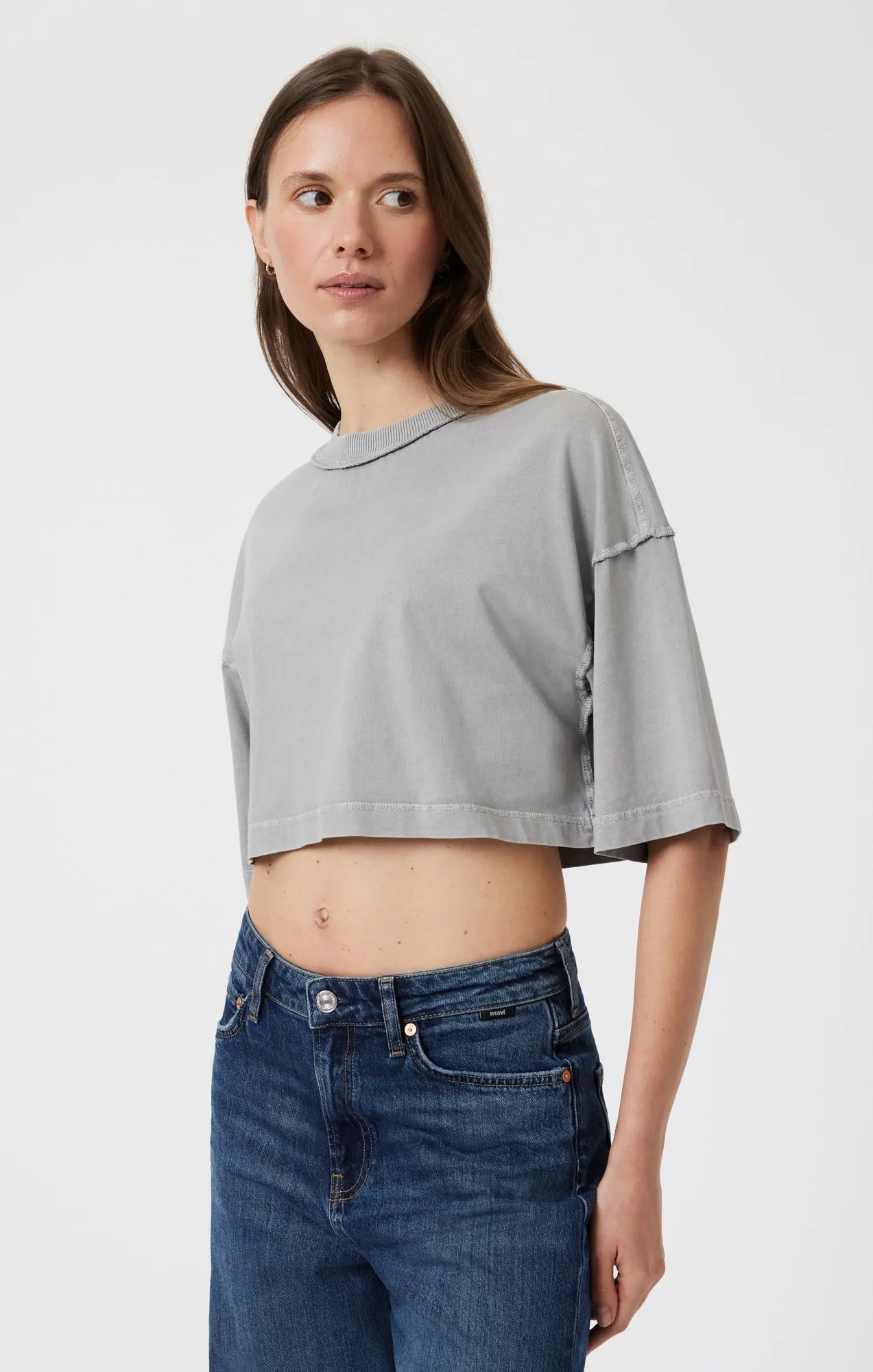 DROP SHOULDER CROPPED T-SHIRT IN MONUMENT