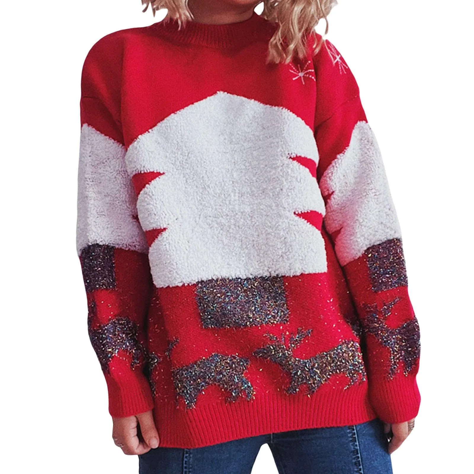 Elk Snowflake Bear Print Ugly Christmas Sweater