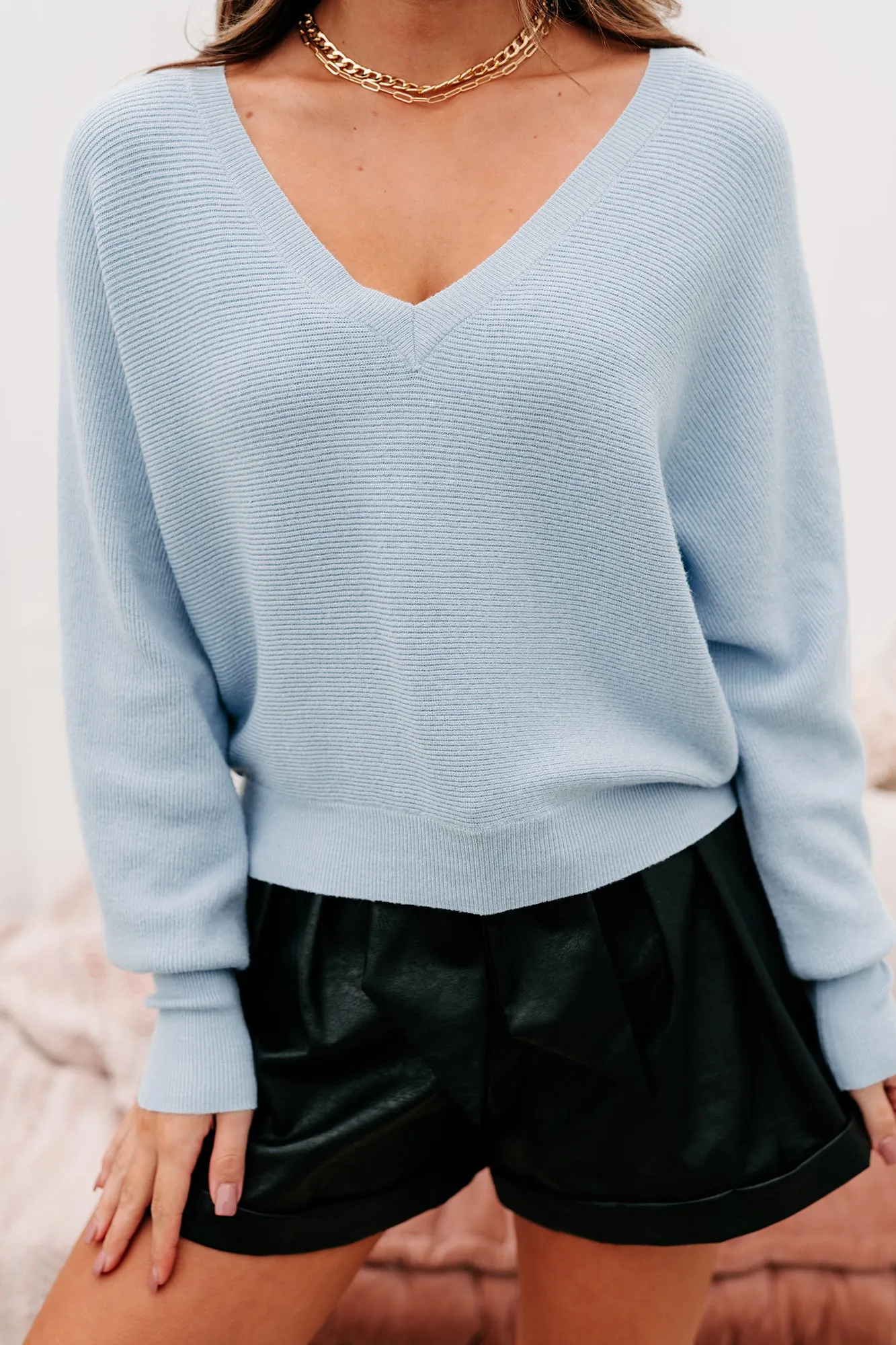 Essential Moment Dolman Sleeve V-Neck Sweater (Smoke Blue)