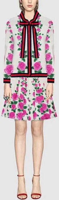 Floral-Print Web-Stripe Blouse & Pleated Mini Skirt Set