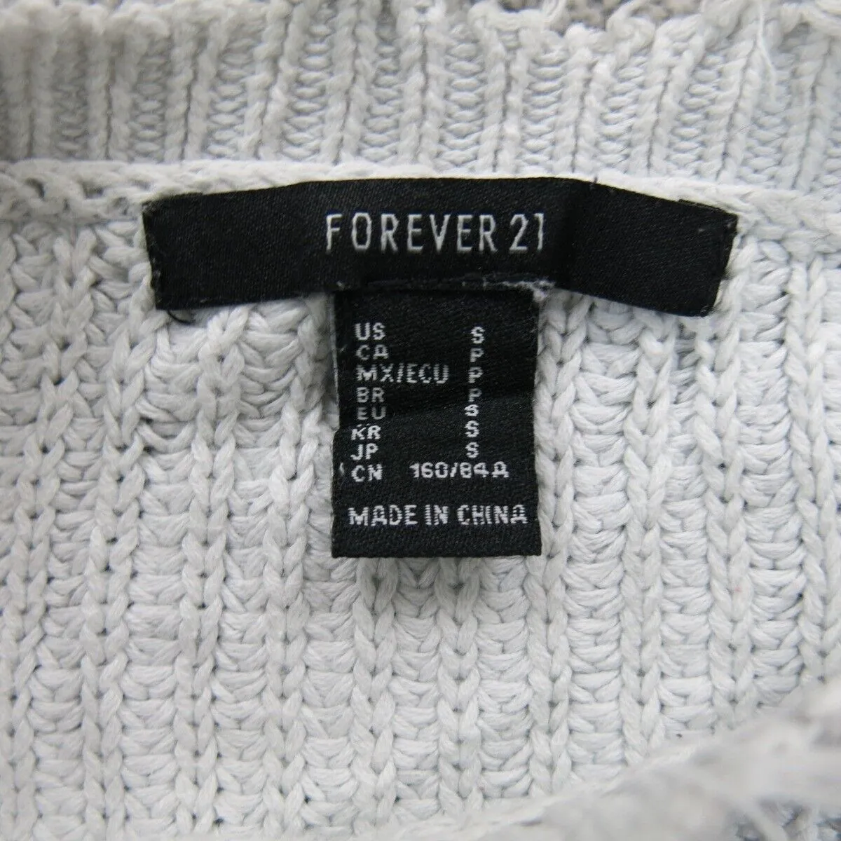 Forever 21 Womens Crop Knitted Sweater Crew Neck Raw Cuff & Hem White Size Small