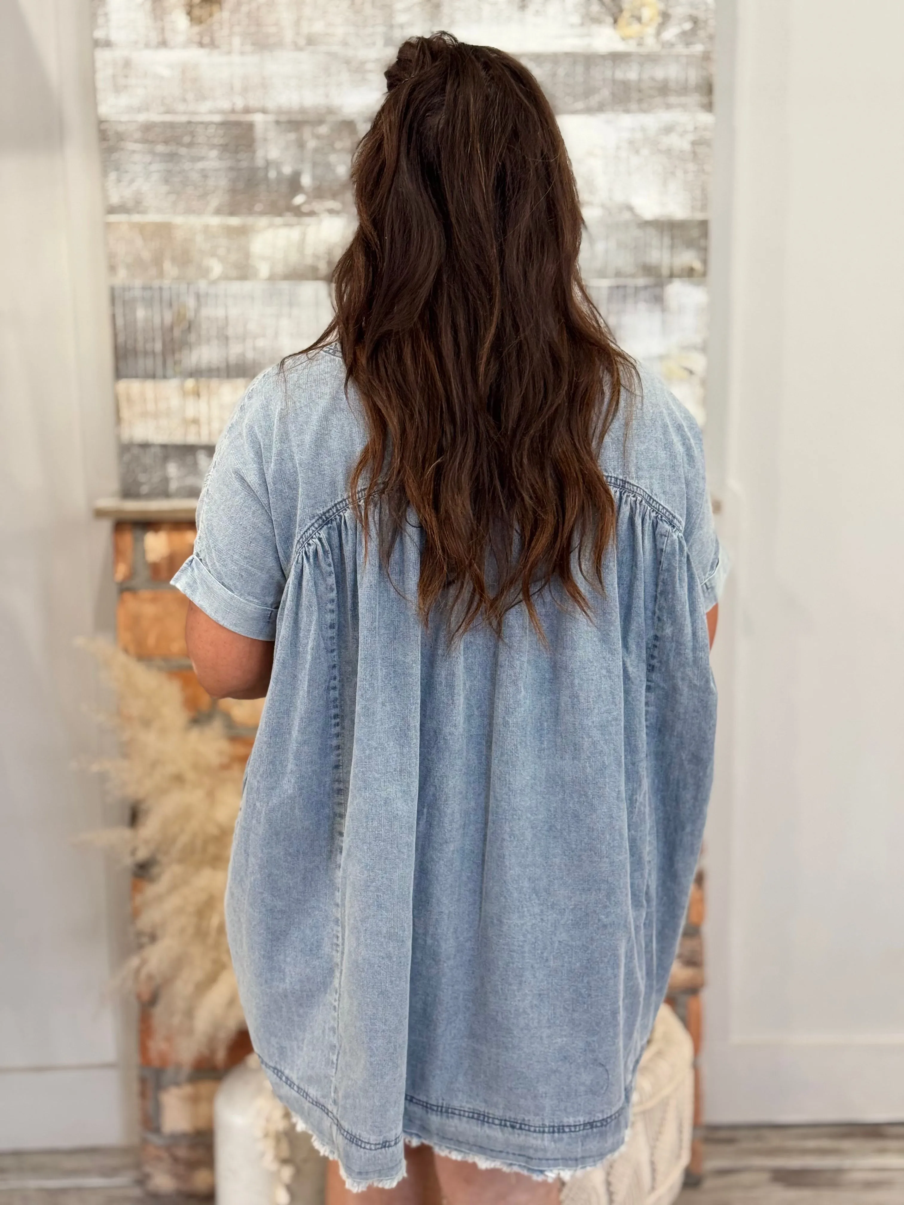 Frayed Hem Denim Babydoll Dress