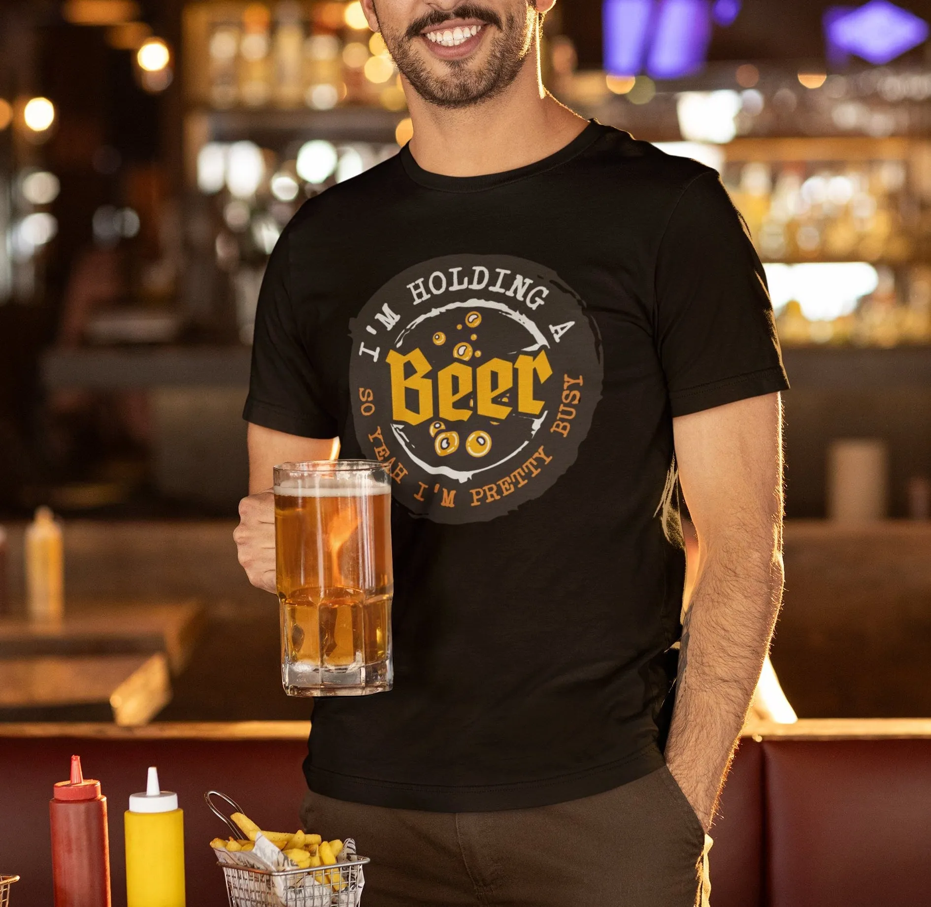 Funny Beer Lover T-Shirt, I'm Holding a Beer Graphic Tee, Unisex Casual Shirt for Adults, Dad Sweatshirt