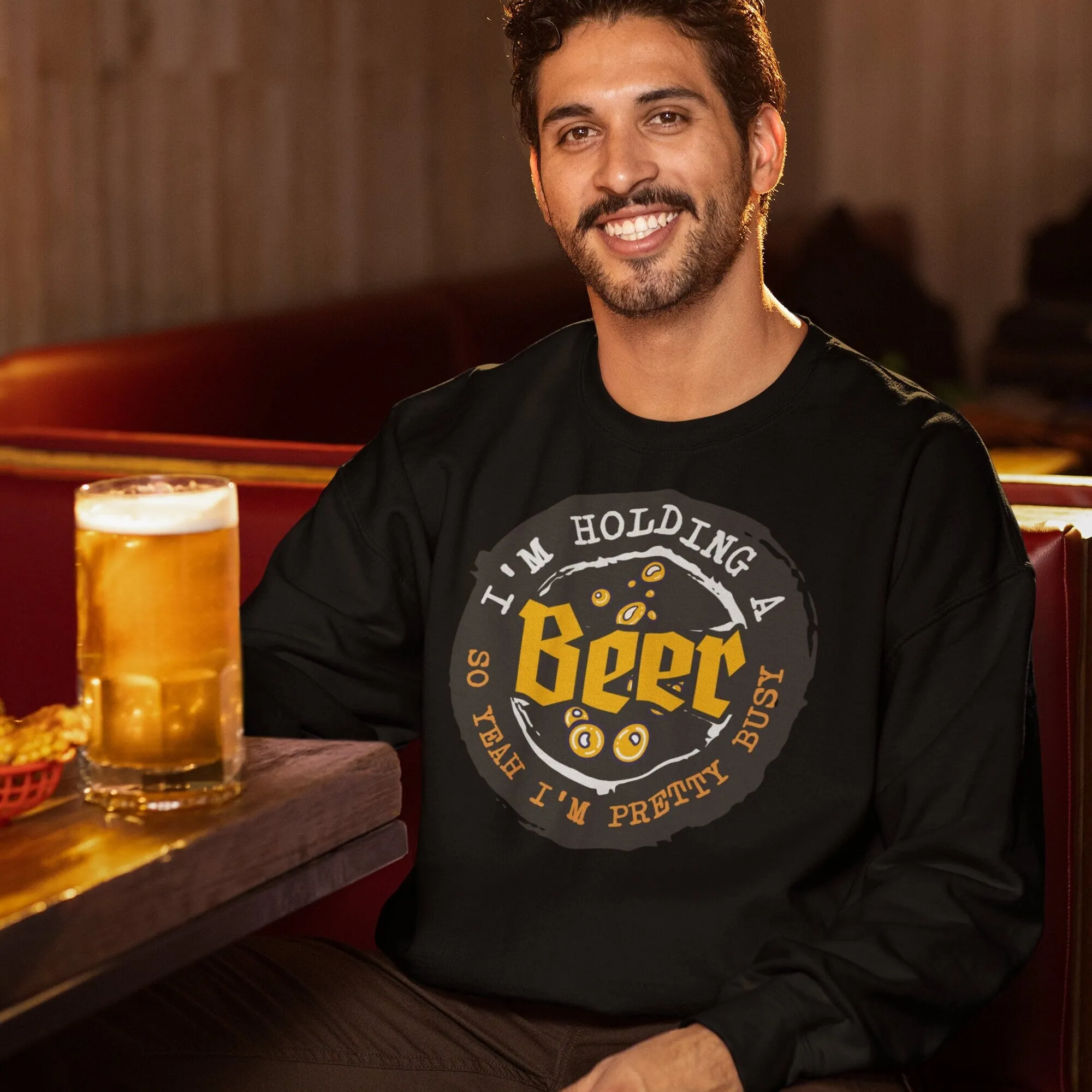 Funny Beer Lover T-Shirt, I'm Holding a Beer Graphic Tee, Unisex Casual Shirt for Adults, Dad Sweatshirt