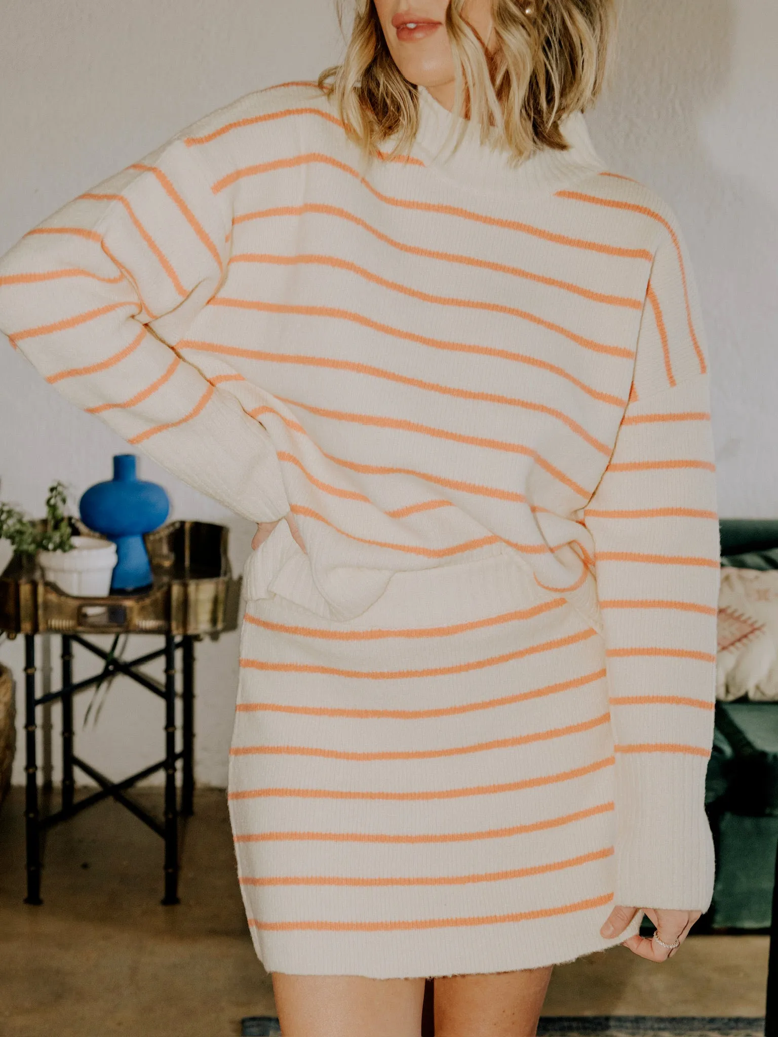 Geneva Striped Sweater - Cream/Coral