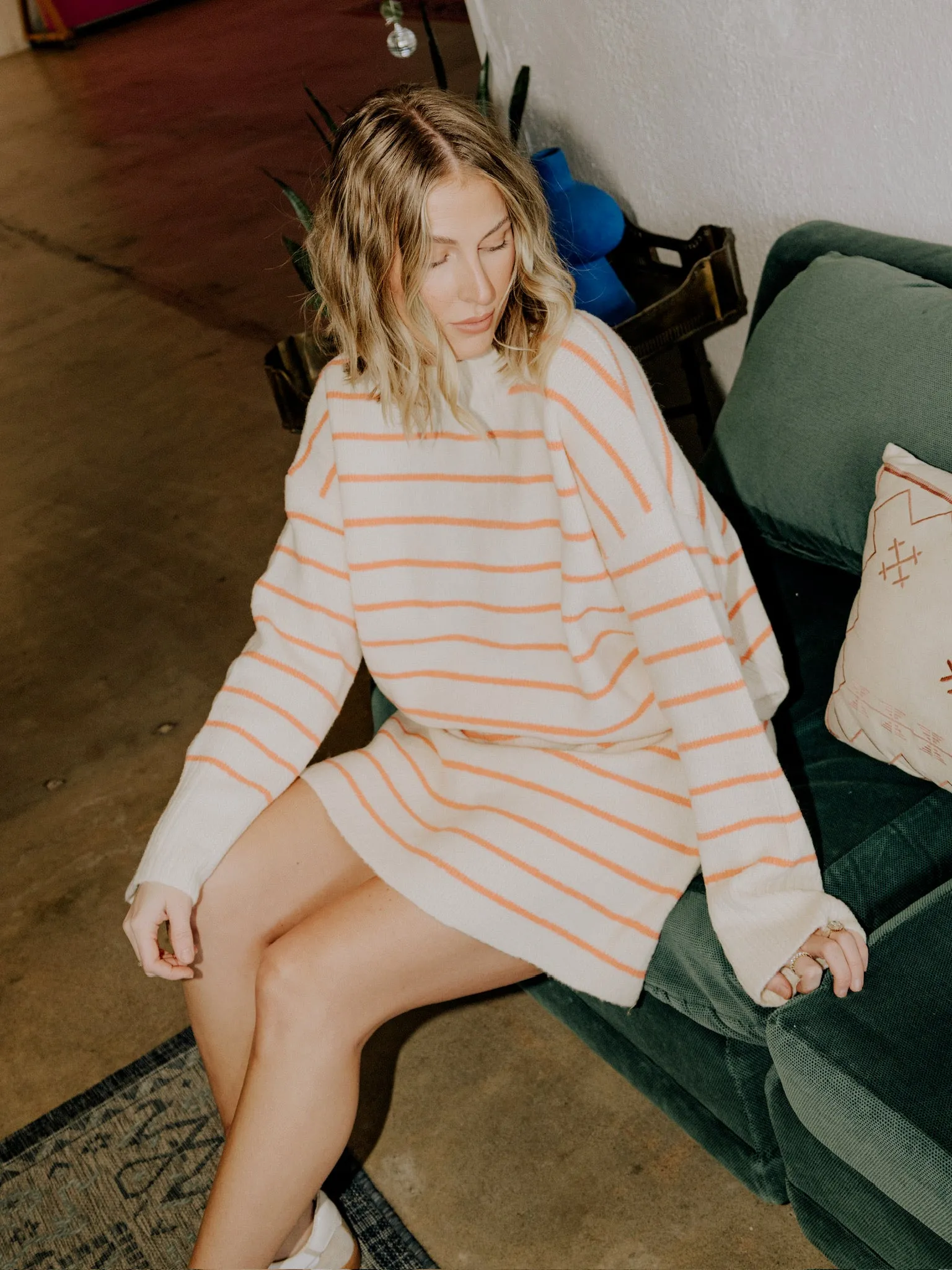 Geneva Striped Sweater - Cream/Coral