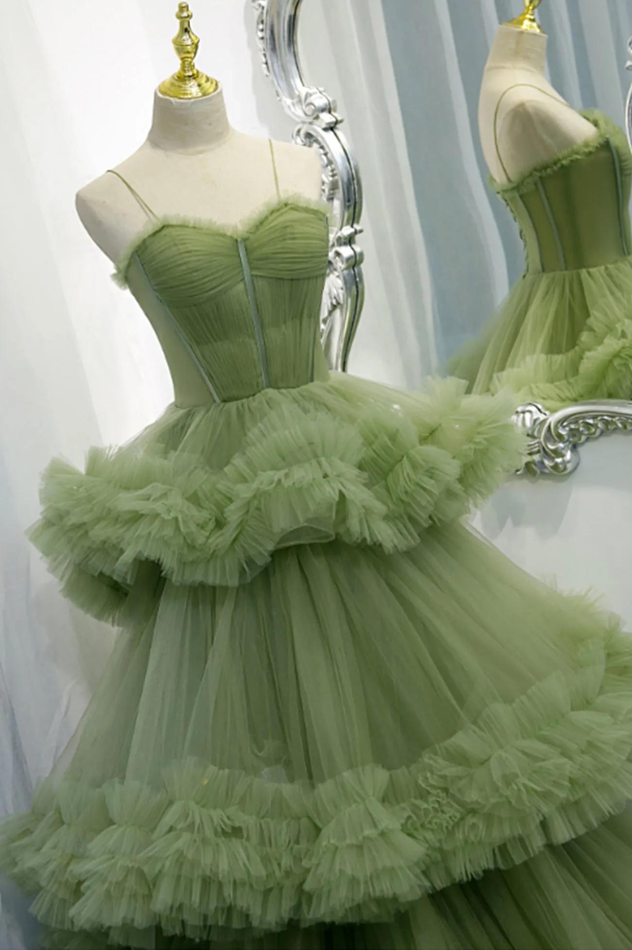 Green Tulle Long Prom Dresses, A-Line Formal Evening Dresses