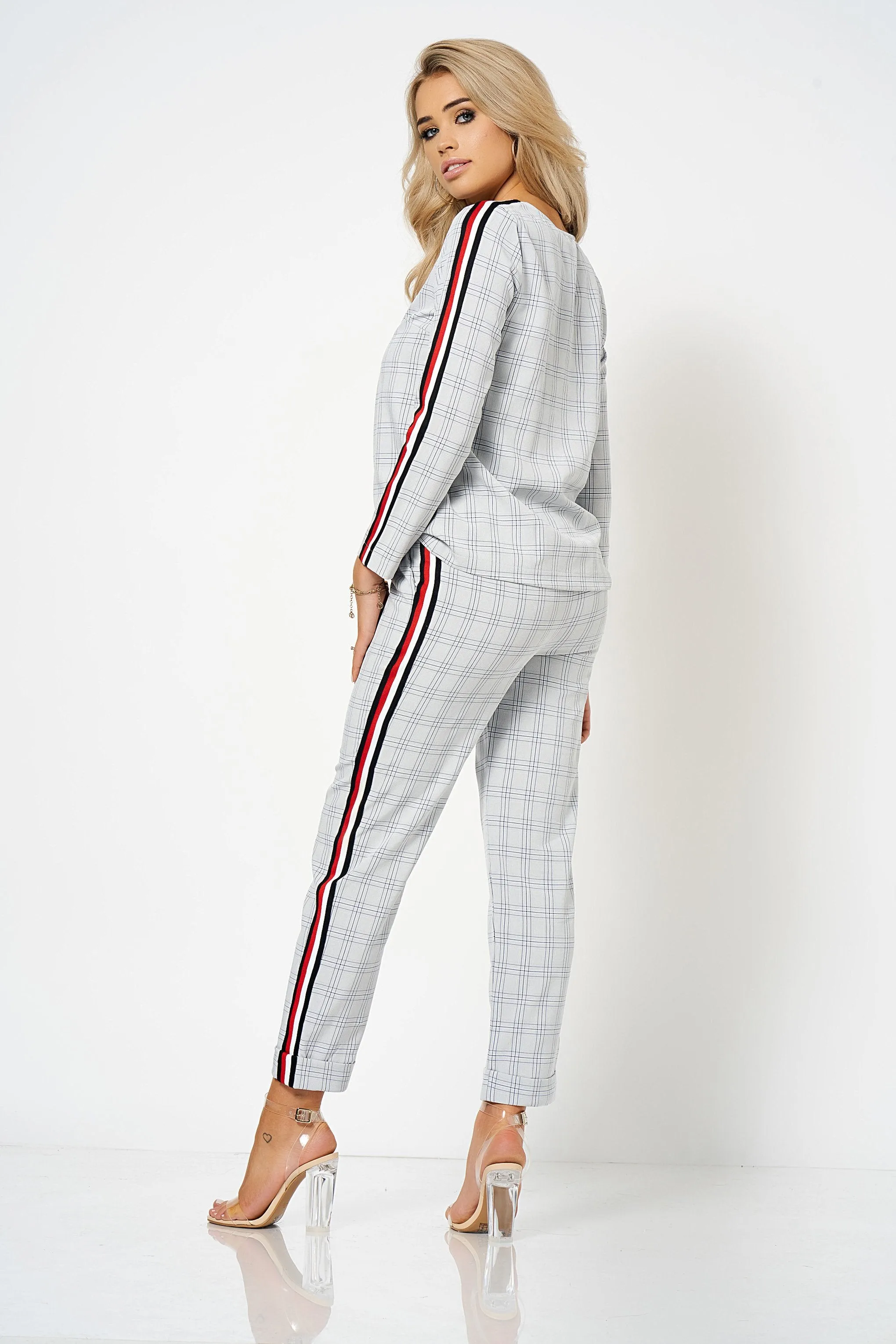 Grey Stripe Detail Checked Tailored Co-Ord Trousers