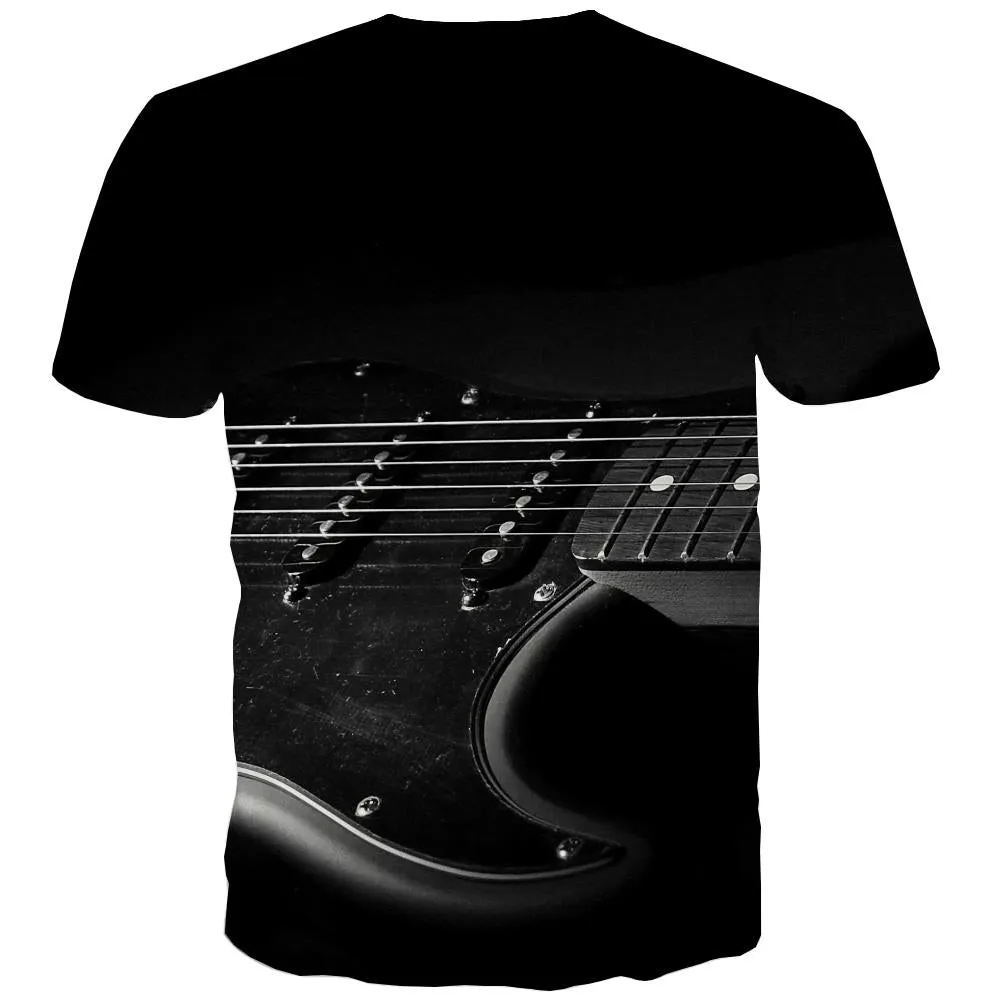 Guitar T shirts Men Music T shirts Funny Wooden T-shirts 3d Metal Tshirt Anime