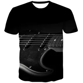 Guitar T shirts Men Music T shirts Funny Wooden T-shirts 3d Metal Tshirt Anime