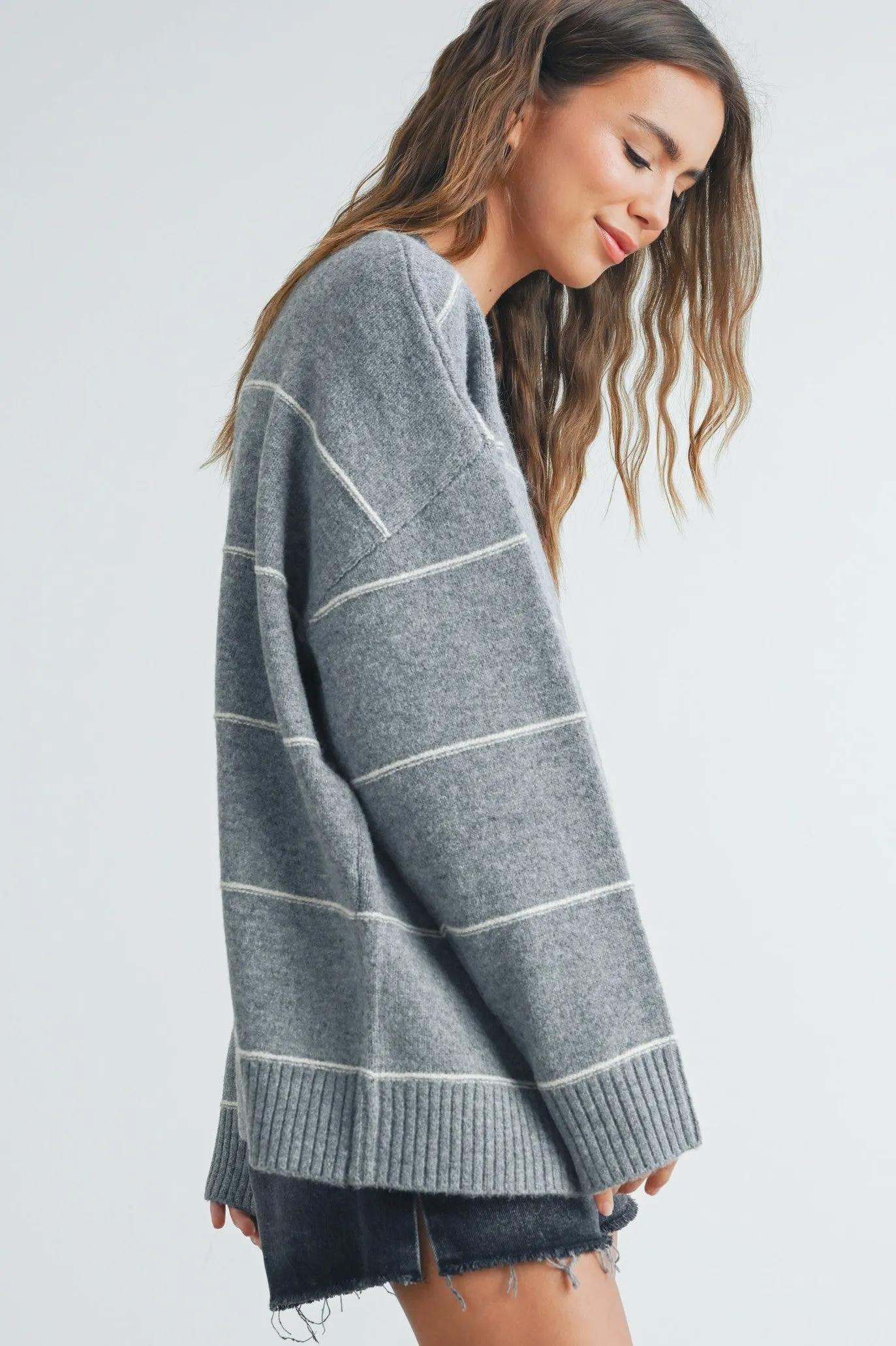 Hattie Striped Pattern Drop Shoulder Sweater