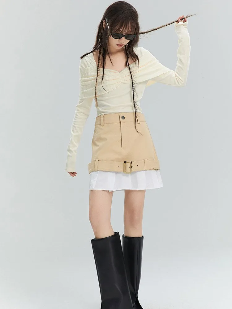 High-waist Casual Belt Short Skirt