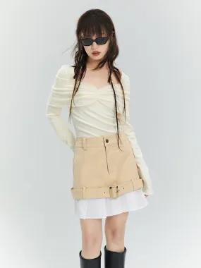 High-waist Casual Belt Short Skirt