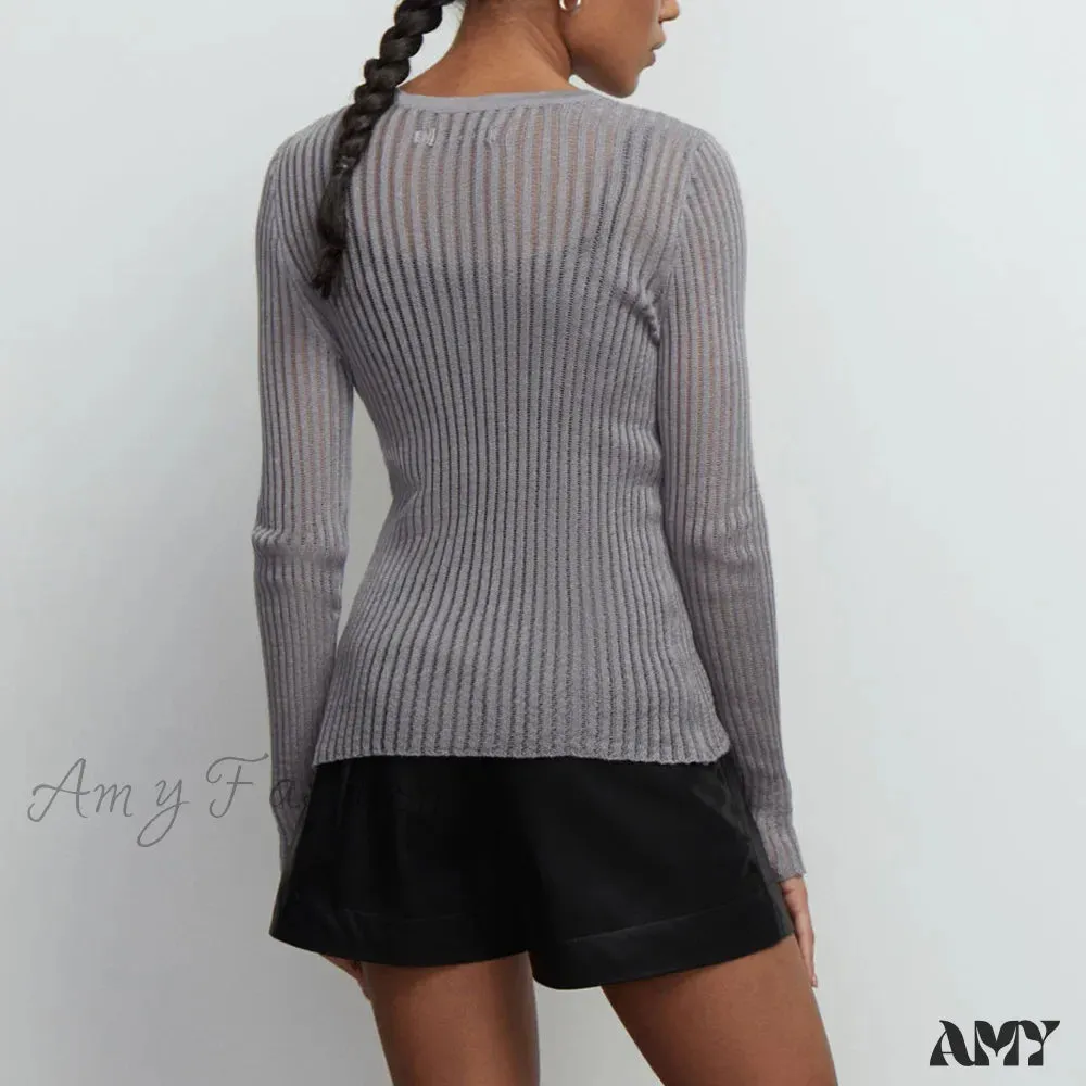 Hollow Out Fashion Sheer Long Sleeve Casual Streetwear Sweater