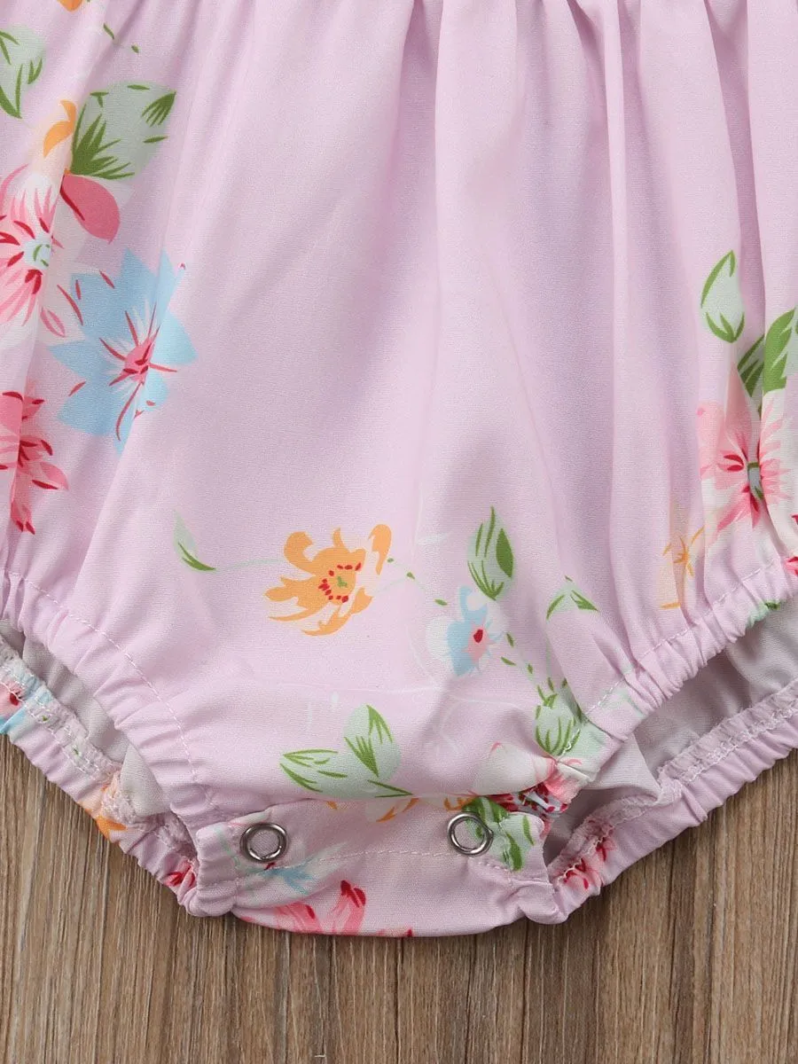 Infant Girl Onesie Flutter Long-sleeved Bodysuit with Headband