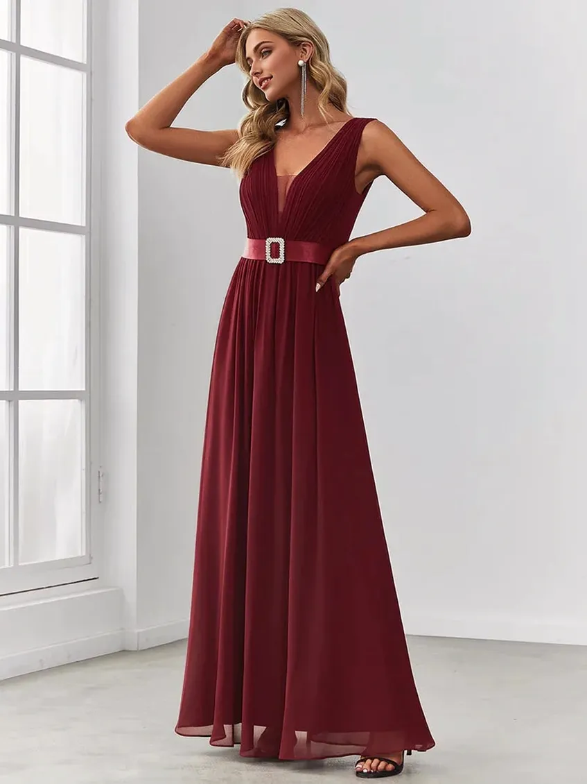 JuliaFashion - 2024 Women Long Sexy Sleeveless A Line Deep V Neck Dress