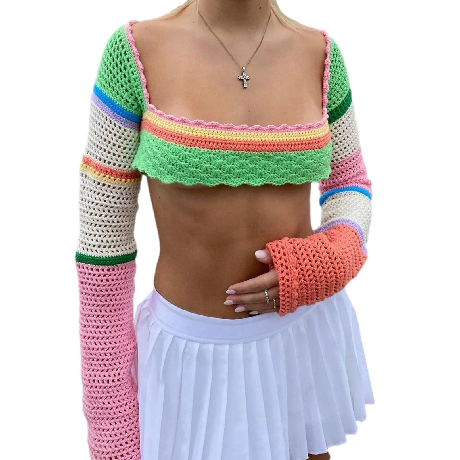 Knitted Crochet Sweater Crop Top