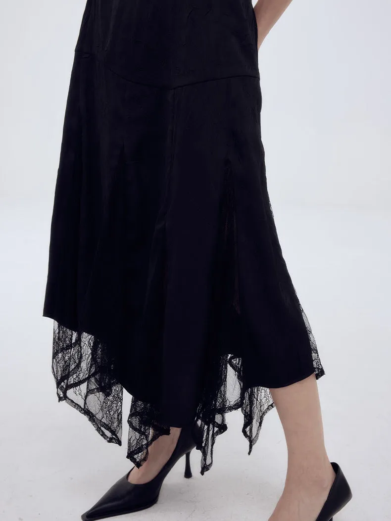 Lace Asymmetry Elegant Flower Long-Skirt