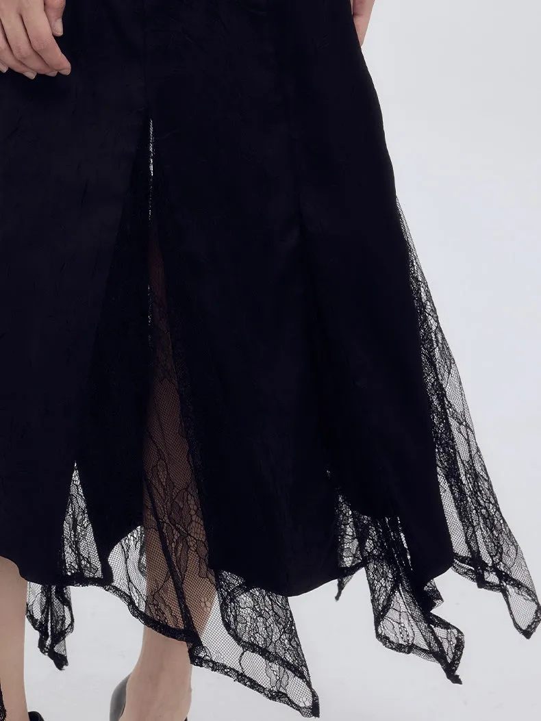 Lace Asymmetry Elegant Flower Long-Skirt