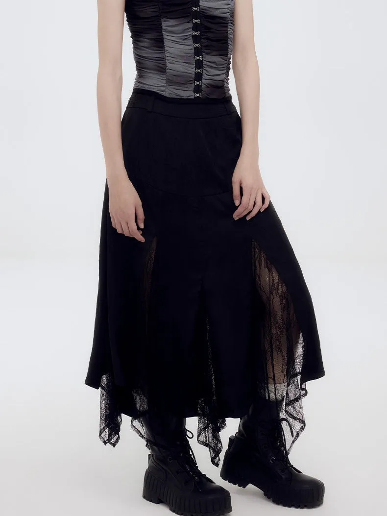 Lace Asymmetry Elegant Flower Long-Skirt