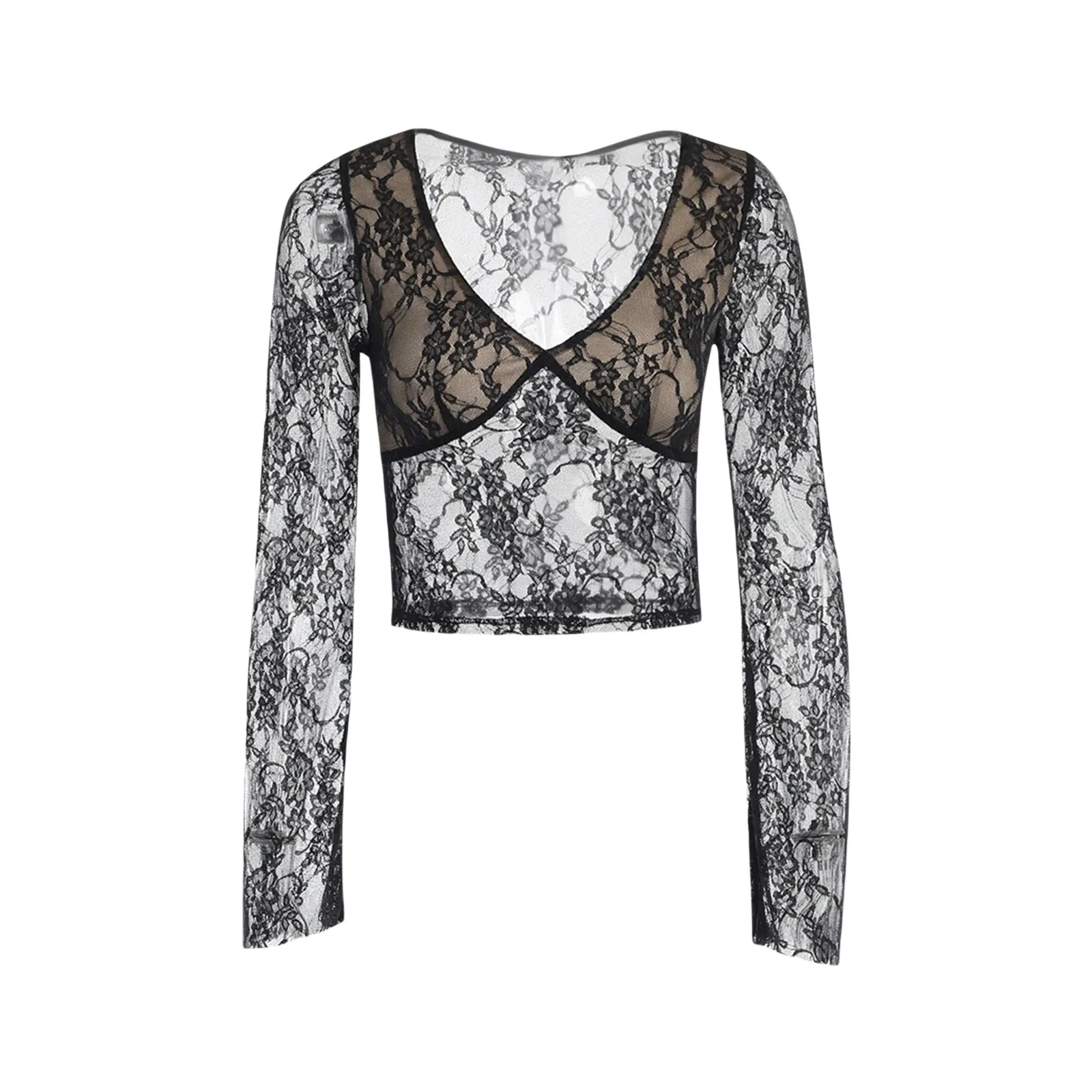 Lace Fairy Grunge V-neck See-Through Sheer Slim Fit Stylish Elegant Trendy Classic Crop Top