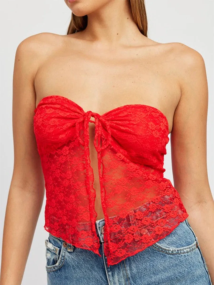 Lace Off-Shoulder Sleeveless Backless See-Through Stylish Elegant Trendy Chic Crop Top