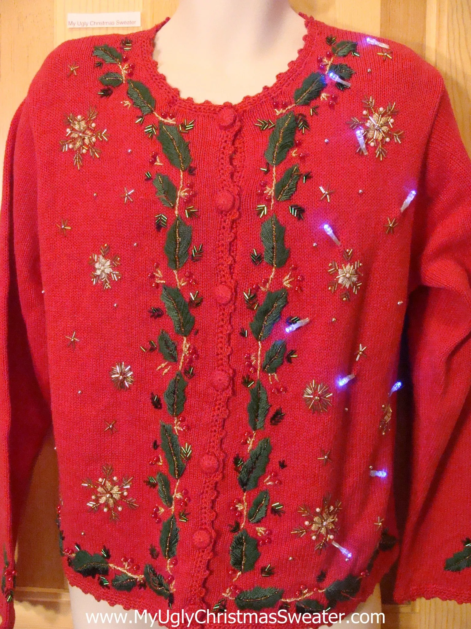 Light Up Ugly Xmas Sweater Ivy and Snowflakes