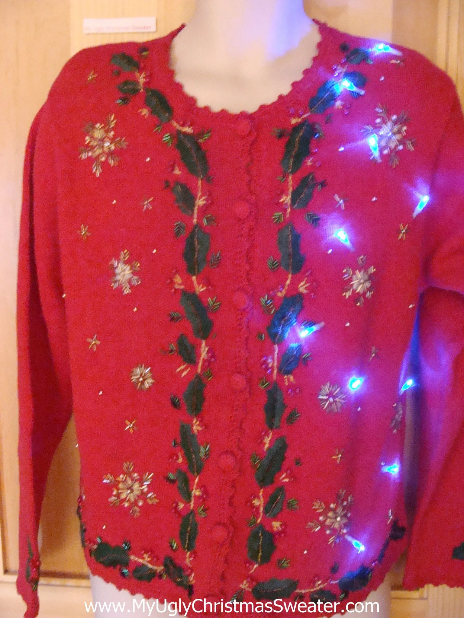 Light Up Ugly Xmas Sweater Ivy and Snowflakes