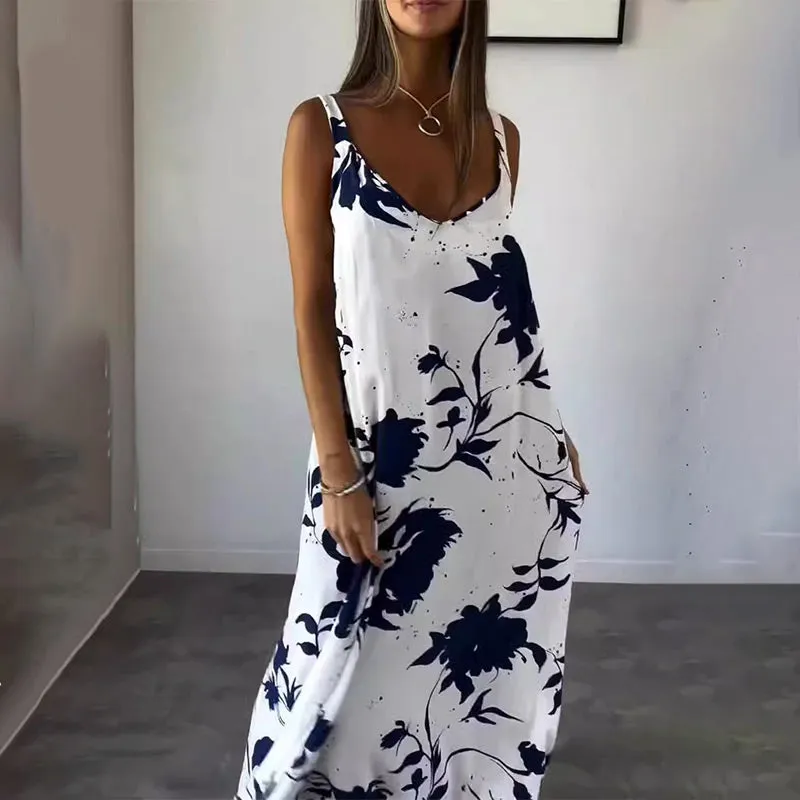 🌟Limited Time Offer 49% OFF💞Women's Floral Spaghetti Strap Sleeveless Backless Flowing Dress