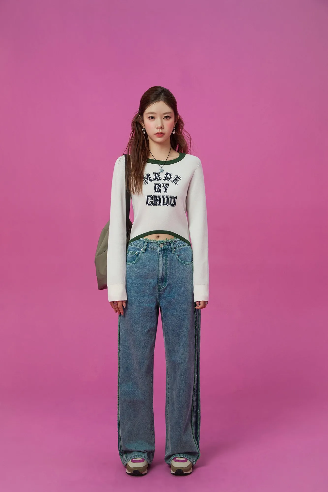 Line Color Combination Crop Knit Top