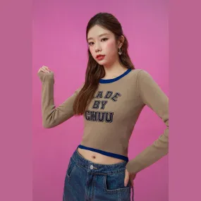 Line Color Combination Crop Knit Top